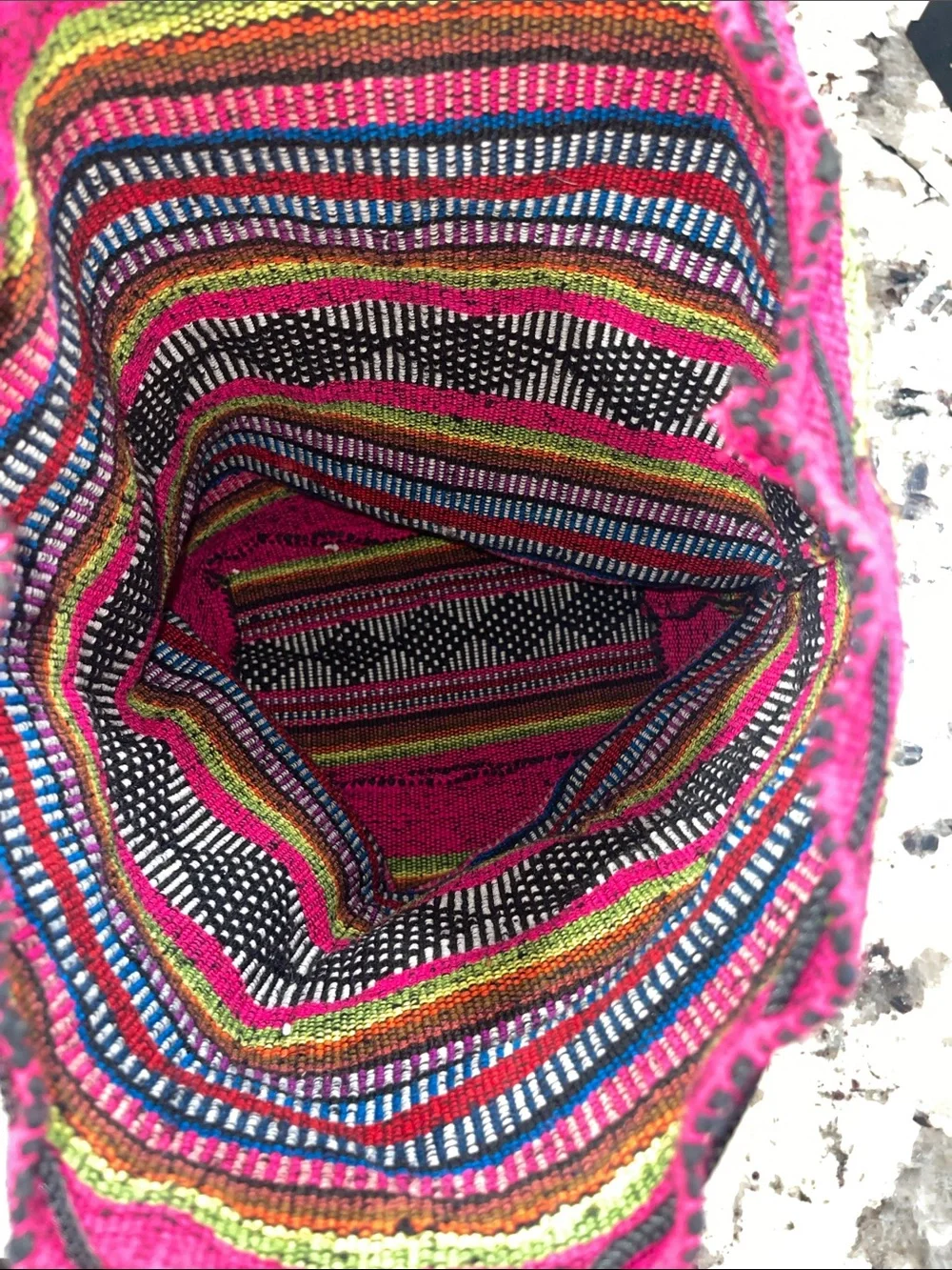 Boho Multicolor Woven Tote Bag - Pink Striped Shoulder Bag